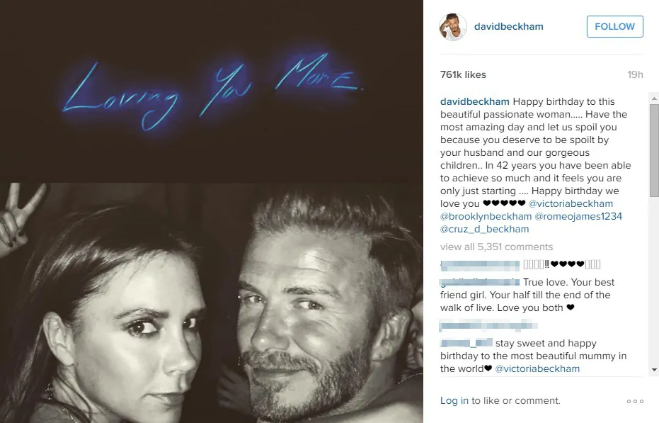 Tribut manis dari David untuk Victoria © instagram.com/victoriabeckham