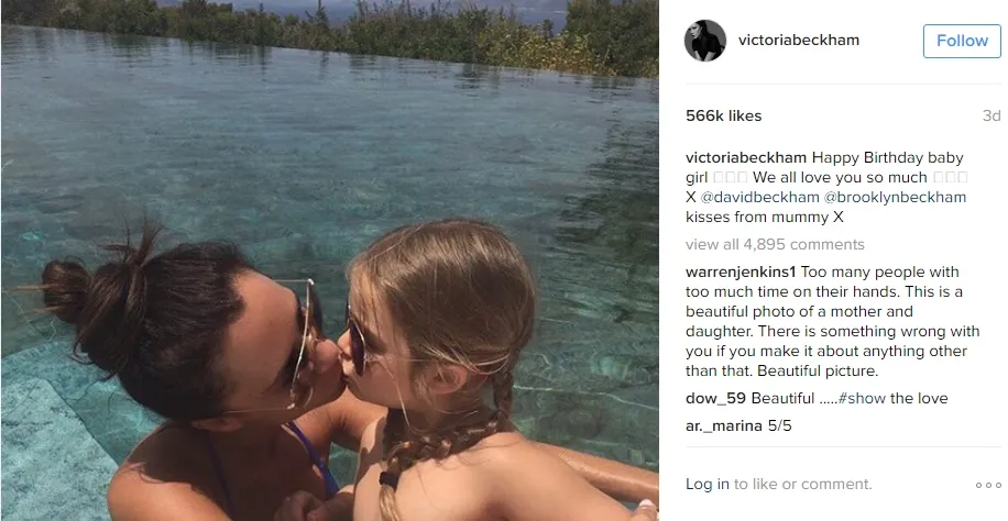 Victoria cium gadis kecilnya yang sedang berulang tahun. ©instagram.com/victoriabeckham
