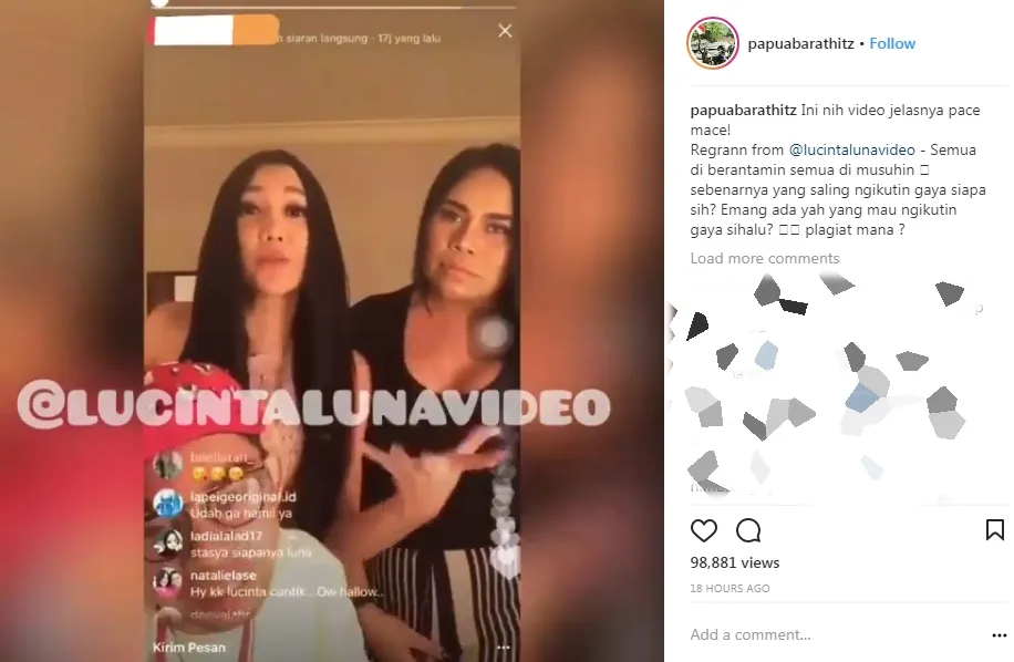 Video Lucinta dkk yang membuat geram masyarakan Papua. © Instagram.com/papuabarathitz