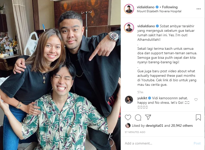 Yuki Kato Jadi Tamu Terakhir Vidi Aldiano di Rumah Sakit