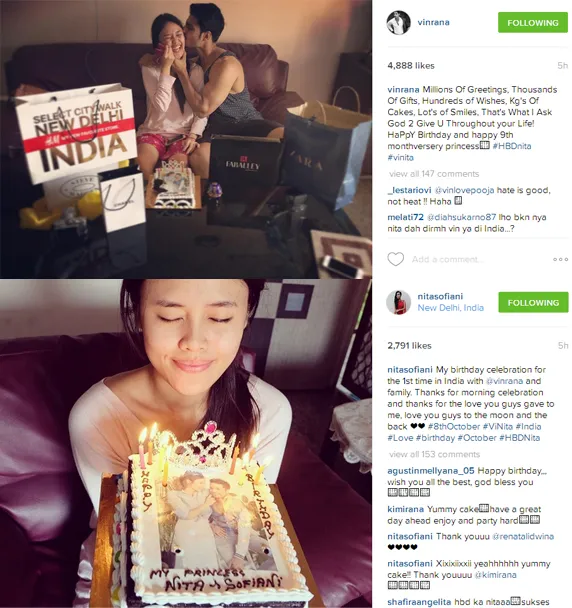 Vin Rana beri kecupan manis buat Nita di hari ulang tahunnya. ©instagram/vinrana dan nita sofiani