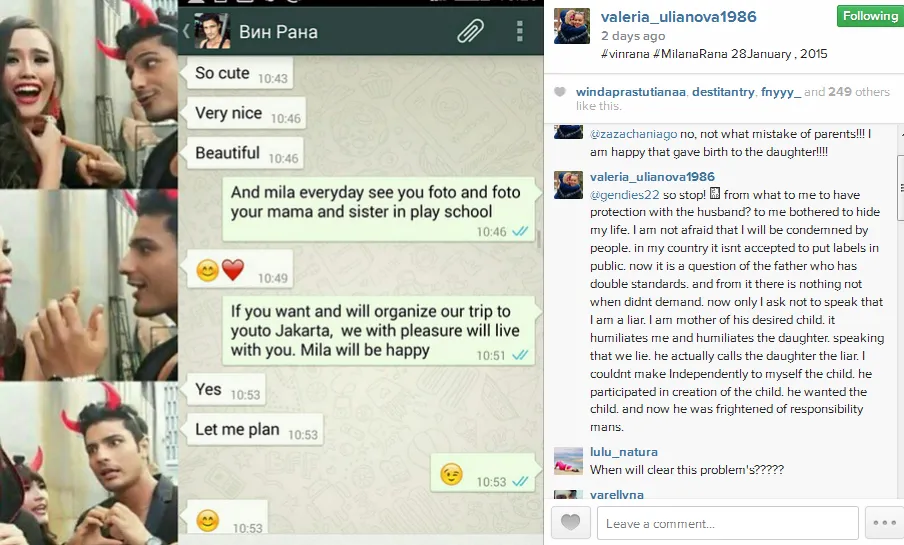Valeria sebut Vin Rana pengecut. @instagram/valeria_ulianova1986