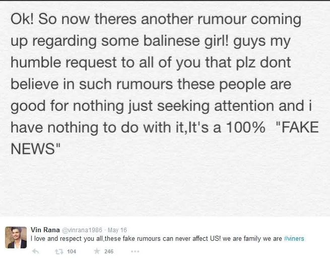 Vin Rana bantah perawani gadis Bali. @twitter/vinrana1986
