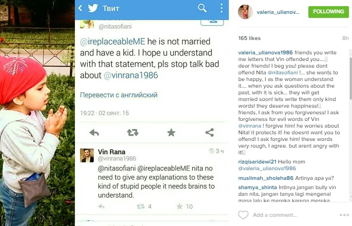 Meski dirinya disakiti Vin Rana, Valeria meminta kepada netizen agar tak mengusik Vin dan Nita lagi. ©instagram/valeria_ulianova1986