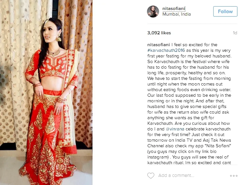 Nita menjalani puasa Karva Chauth pertama ©instagram/nitasofiani