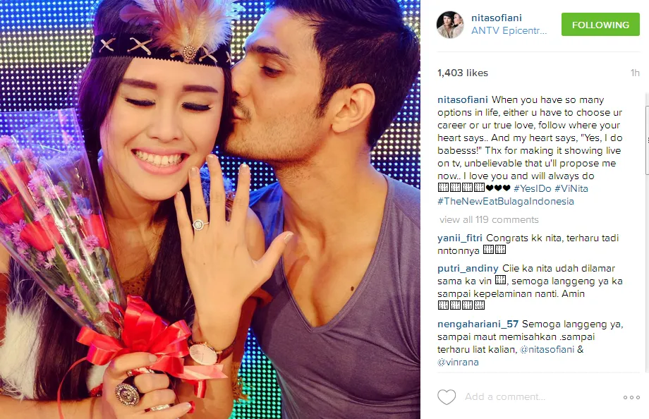 Selamat! Vin Rana sudah resmi lamar Nita Sofiani. ©instagram/nitasofiani