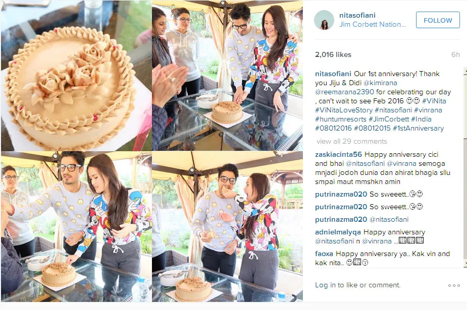 Tanggal 8 Januari 2016 Vin dan Nita genap satu tahun pacaran © Instagram.com/nitasofiani