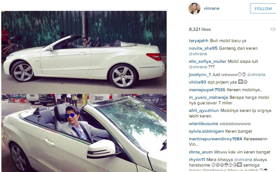 Lihat saja gaya keren Vin Rana saat pose di lokasi syuting dengan mobil mewah @instagram.com/vinrana