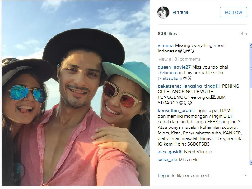 Ini bukti rasa kangen Vin Rana pada Indonesia © Instagram.com/vinrana