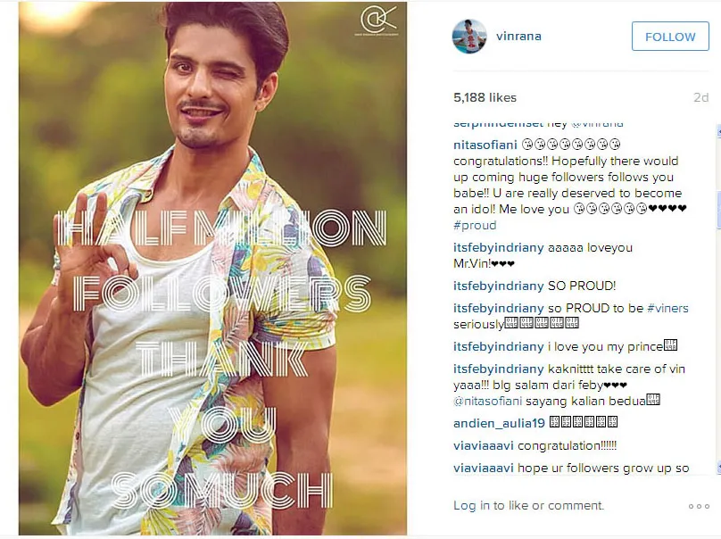 Ini wink dan senyum manis Vin Rana sebagai 'hadiah' untuk fansnya © Instagram.com/vinrana