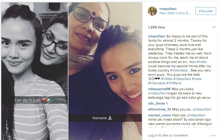 Nita Sofiani merasa emosional di hari terakhirnya di India © Instagram.com/nitasofiani