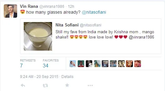 Nita Sofiani suka mango shake buatan ibu Vin Rana. ©twitter/vinrana1986