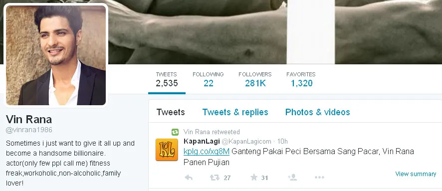 Ini dia 'bukti' jika Vin Rana adalah pembaca KapanLagi.com® @twitter.com/vinrana1986