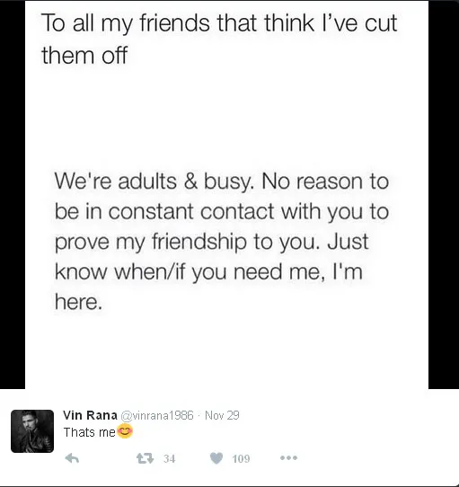 Menurut Vin Rana, sahabat itu nggak harus komunikasi tiap hari © Twitter.com/vinrana1986