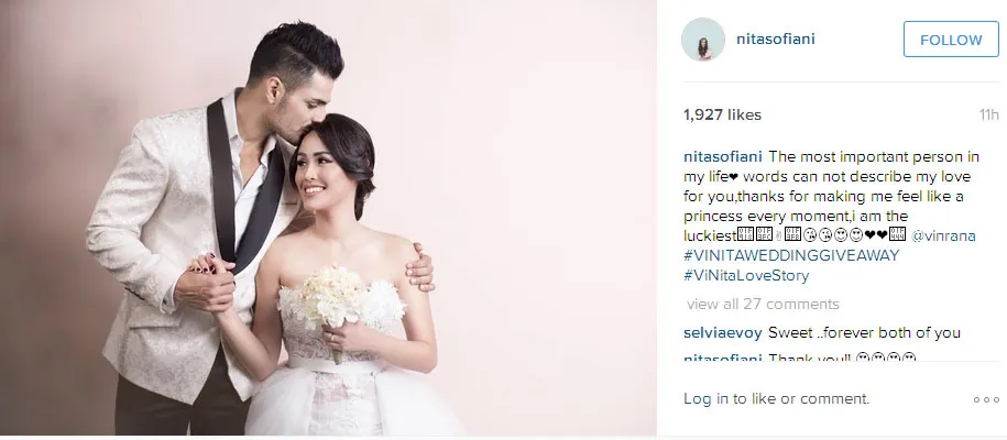 Vin Rana dan Nita Sofiani makin mesra jelang nikah © Instagram.com/nitasofiani