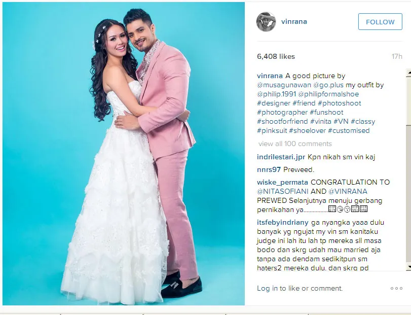 Foto Vin Rana dan Nita Sofiani ini layaknya pengantin © Instagram.com/vinrana