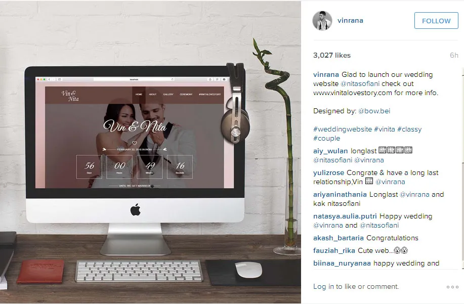 Ini dia situs baru yang diluncurkan Vin dan Nita jelang pernikahan mereka © Instagram.com/vinrana