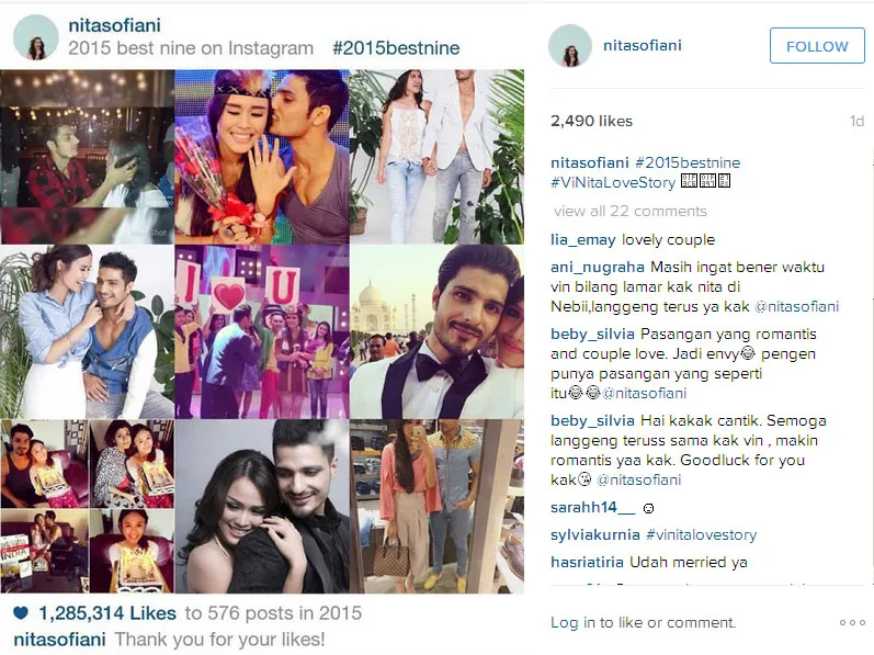 Ini dia 9 foto Nita Sofiani yang paling banyak disukai sepanjang 2015, mana favoritmu? © Instagram.com/nitasofiani
