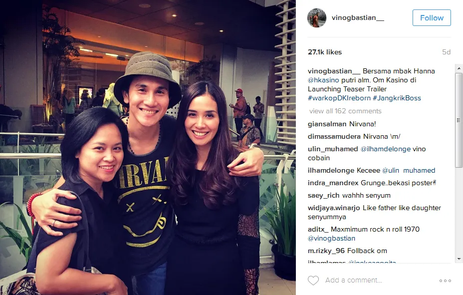 Vino temani Hanna, putri almarhum Kasino © Instagram/vinogbastian__