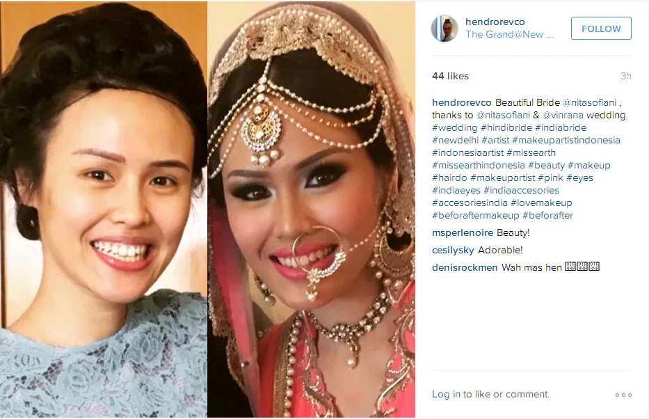 Ini dia wajah Nita Sofiani before dan after make up, sama-sama cantik © Instagram.com/hendrorevso