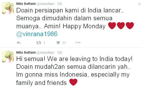 Nita Sofiani berharap perjalanan dan proses pernikahannya lancar © Twitter.com/nitasofiani