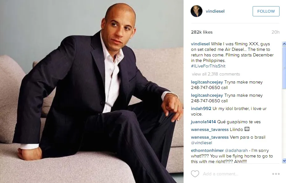 Vin Diesel bakal kembali ke XXX © instagram.com/vindiesel