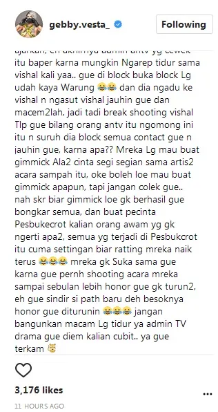 Gebby sebut Pesbukers penuh dengan gimmick ©instagram/gebby.vesta_
