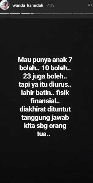 Postingan Wanda terasa menyindir seseorang ©instagram/wanda_hamidah