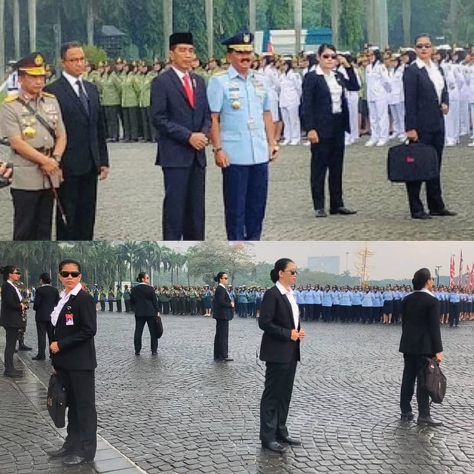 Paspampres Wanita juga tampil elegan dengan setelan jas hitam (credit: instagram.com/red5pertama)