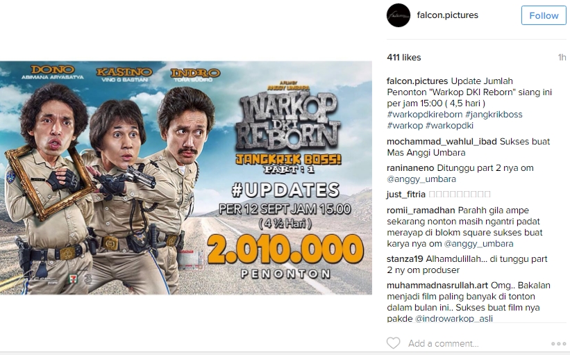 Warkop DKI Reborn melewati 2 juta penonton kurang dari 5 hari. ©instagram.com/falcon.pictures