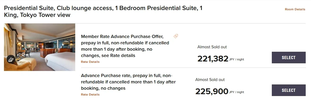 Tarif President Suit di The Westin Tokyo © Mariott.com