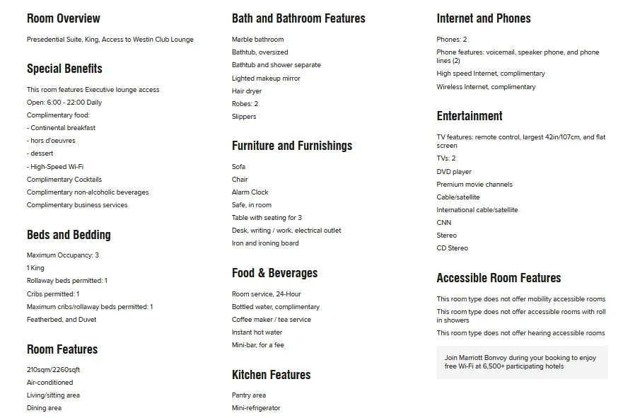 Fasilitas President Suit The Westin Tokyo © Mariott.com