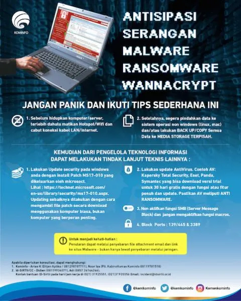 Langkah cara pencegahan ransomware WannaCry di komputer personal © Kominfo.go.id