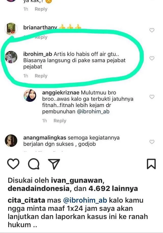 Cita ancam haters © Instagram/cita_citata