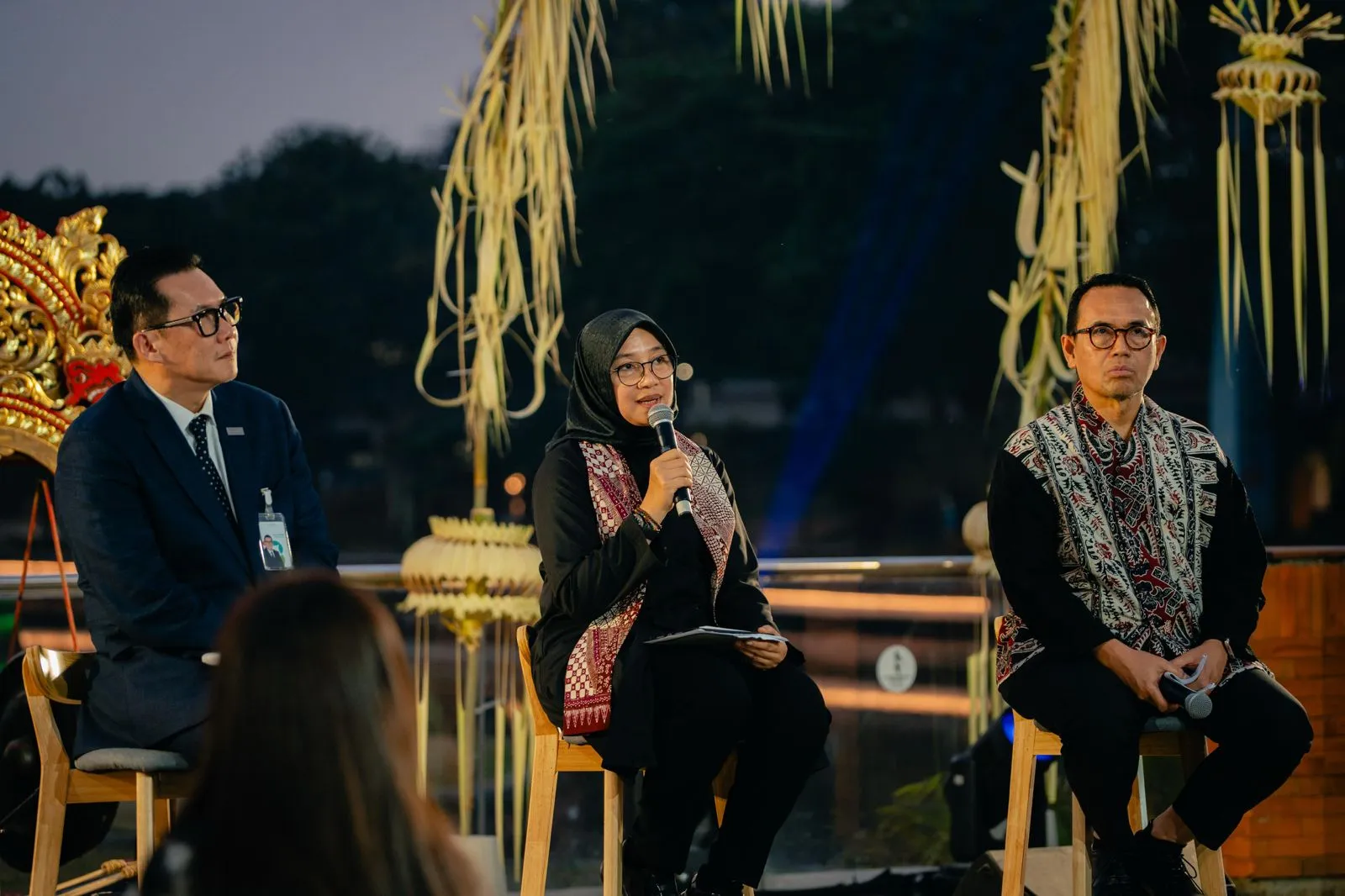 Bupati Banyuwangi Ipuk Fiestiandani saat Konferensi Pers Gandrung Sewu 2026 di Taman Mini Indonesia Indah (TMII), Jakarta Timur.