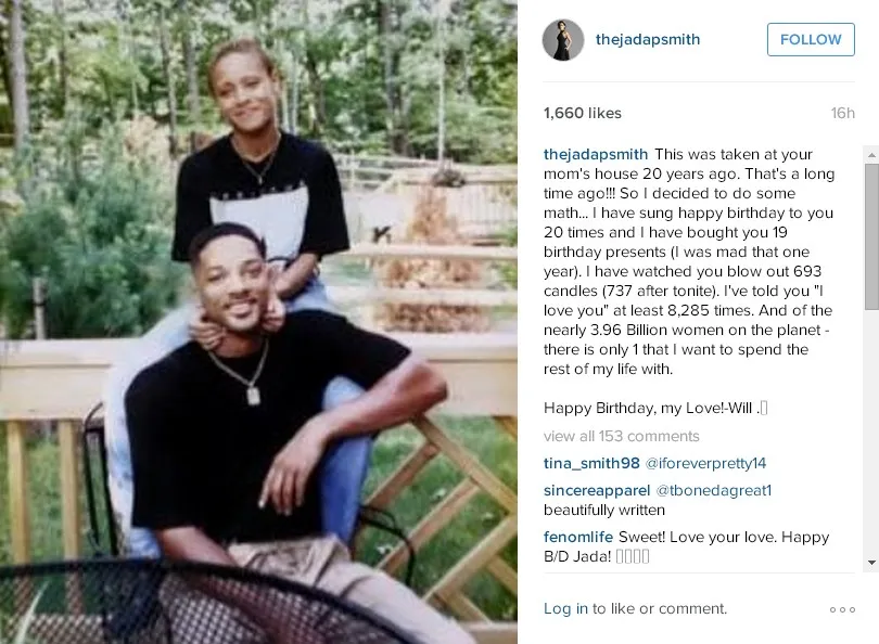 Pesan romantis dari Will untuk Jada © instagram.com/thejadapsmith