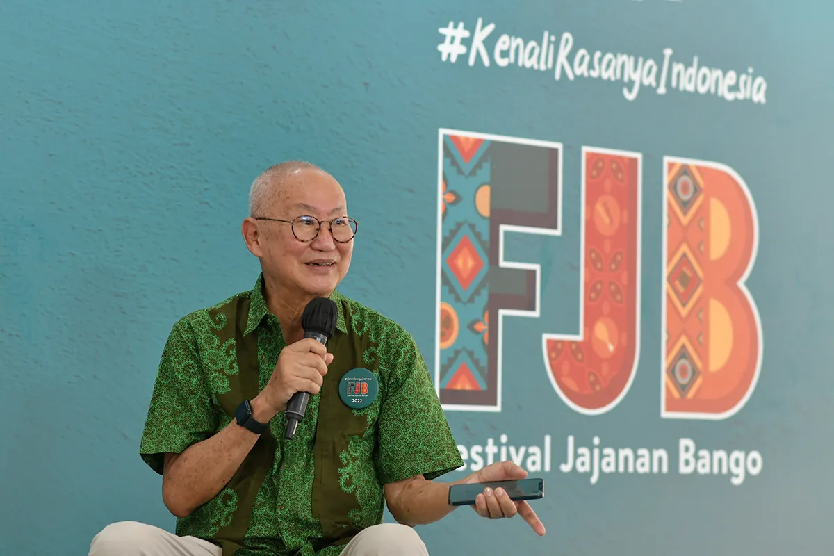 Maestro kuliner Indonesia, William Wongso saat konferensi pers Festival Jajanan Bango 2022 yang digelar di Plaza Parkir Timur, Jumat (28/10)/Istimewa