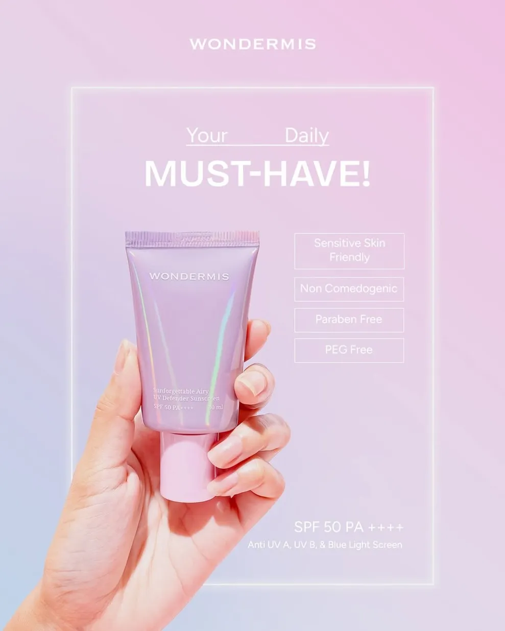 WONDERMIS Sunforgettable Airy UV Defender SPF50 PA ++++. ©WONDERMIS