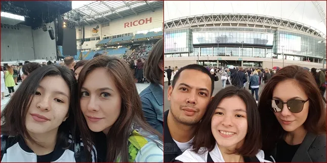 Wulan nonton konser RiRi (kiri) dan Coldplay (kanan) © Instagram/wulanguritno