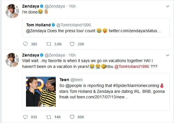 Zendaya komentari soal gosipnya dengan Tom Holland © Twitter.com/zendaya