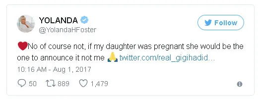 Yolanda beri konfirmasi soal rumor kehamilan putrinya © Twitter.com/yolandafoster