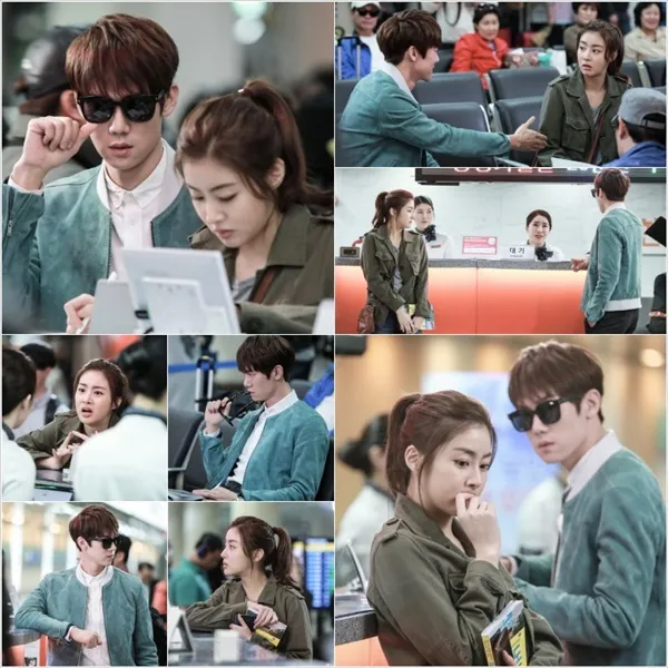 Kang Sora dan Yoo Yeon Seok dalam bandara Gimpo, selain untuk pergi ke Jeju mereka juga sedang syuting loh. ©soompi.com.