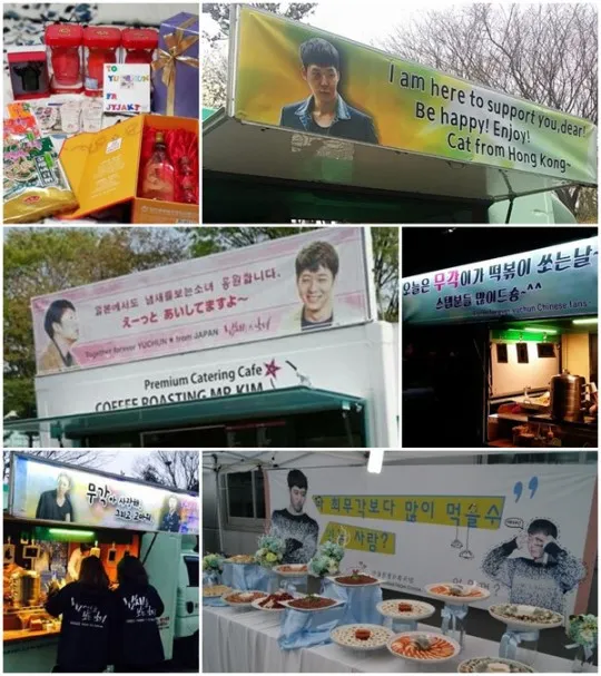 Dukungan berupa makanan dan minuman dari fans luar negeri untuk Yoochun berdatangan di lokasi syuting nih. ©soompi.com