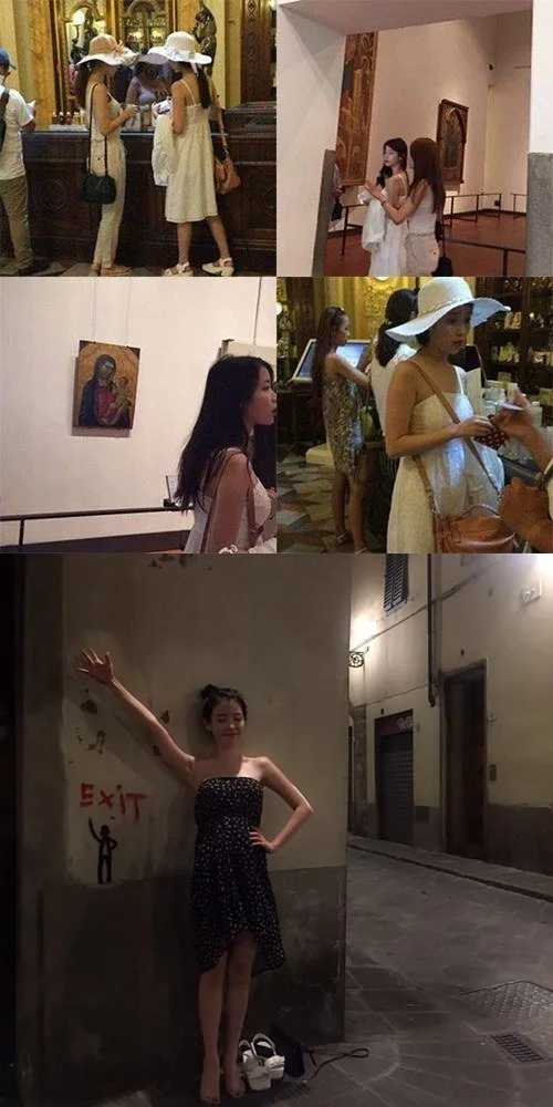 (Atas) fashion liburan IU dan Yoo In Na yang mirip banget, serta foto Yoo In Na dalam kegelapan yang diunggah di Instagram IU. ©istimewa