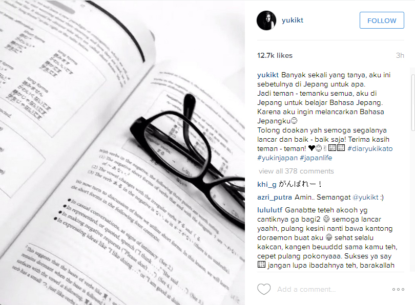 Yuki tengah belajar di Jepang, bukan liburan! © Instagram/yukikt