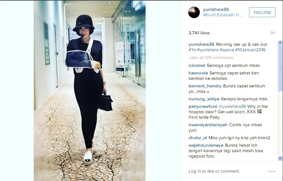 Yuni Shara Check-up di Singapura © Instagram yunishara36