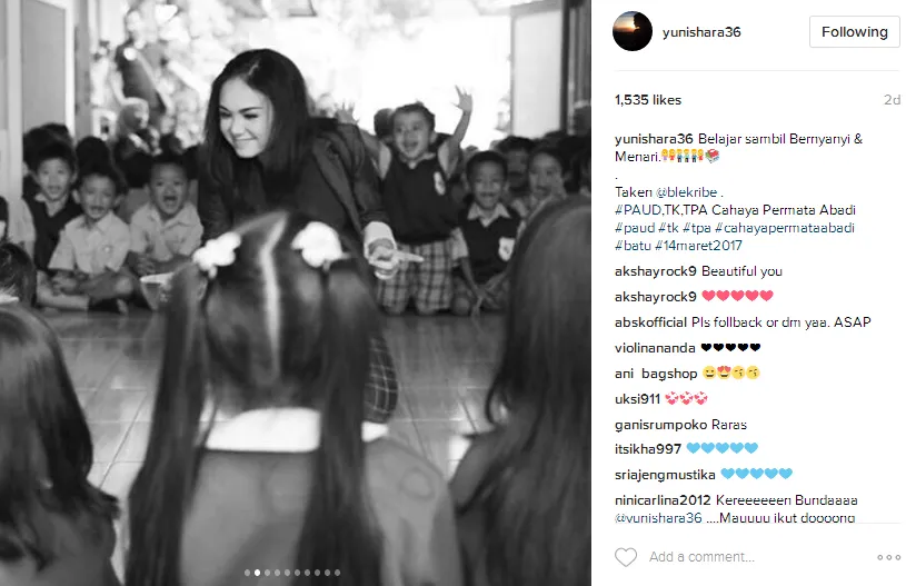 Yuni ingin bantu bangsa untuk memberantas kebodohan © Instagram/yunishara36