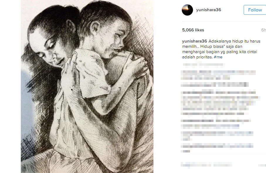 Postingan Yuni Shara setelah putus dari Chico Hakim © Instagram.com/yunishara36