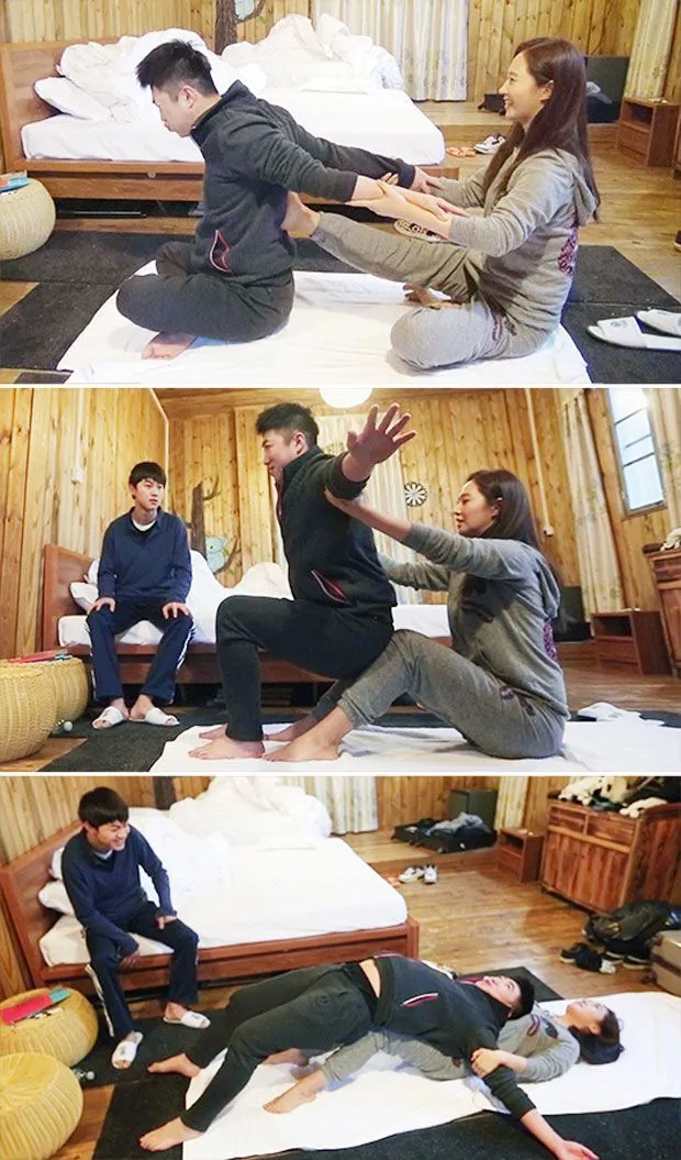 Yuri Girls Generation saat mengajak Jang Dong Min duet yoga. @koreaboo.com