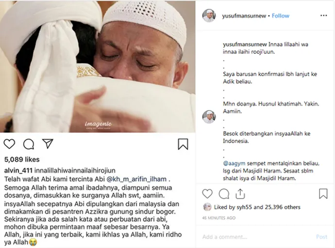 Ustaz Yusuf Mansyur berduka credit: (instagram.com/yusufmansurnew)